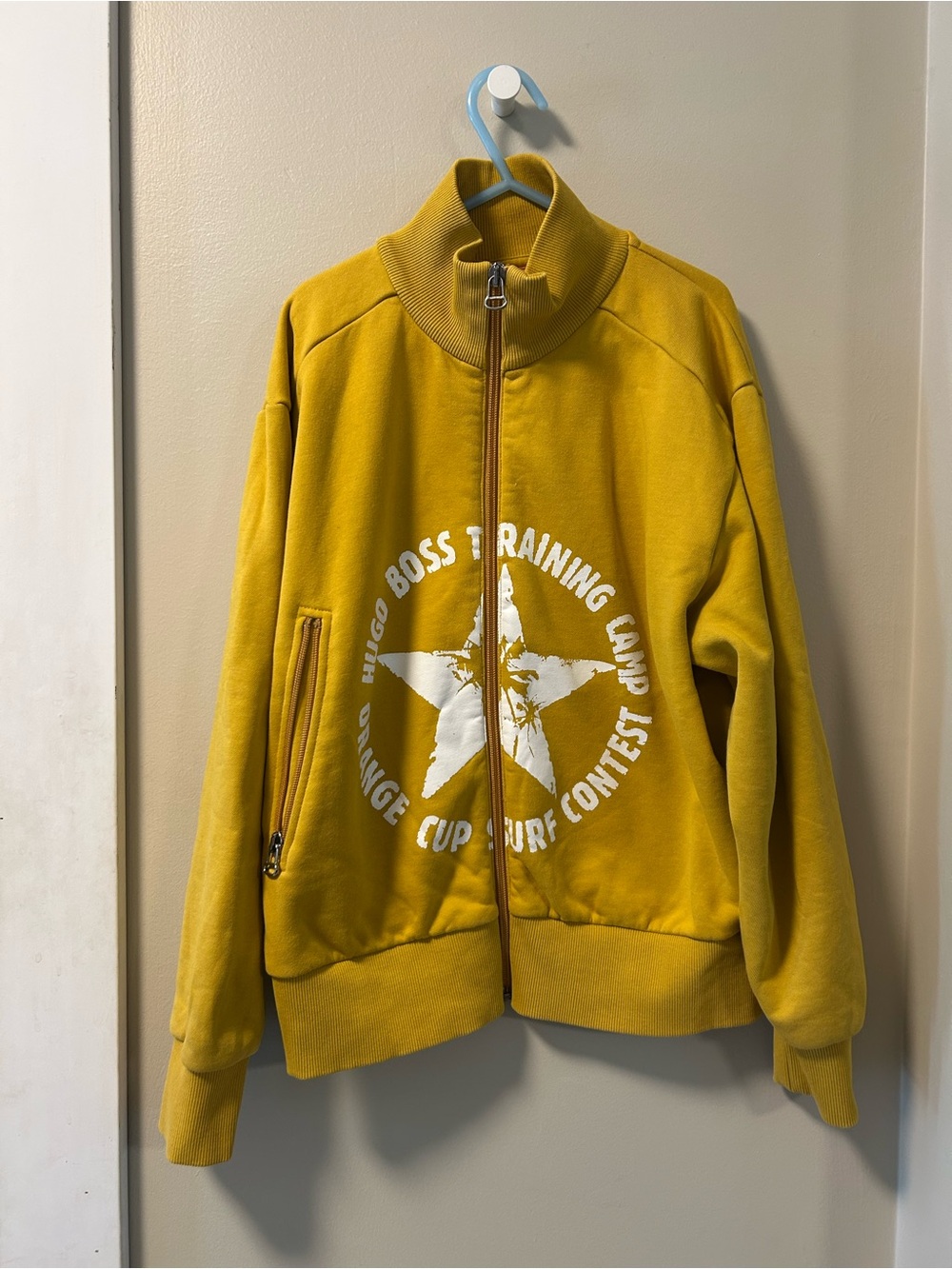 Hugo Boss Mustard Yellow Zip-Up Sweatshirt with White Star Graphic
